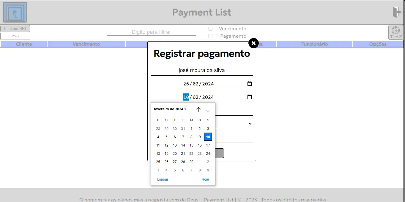 Imagem do projeto Payment List