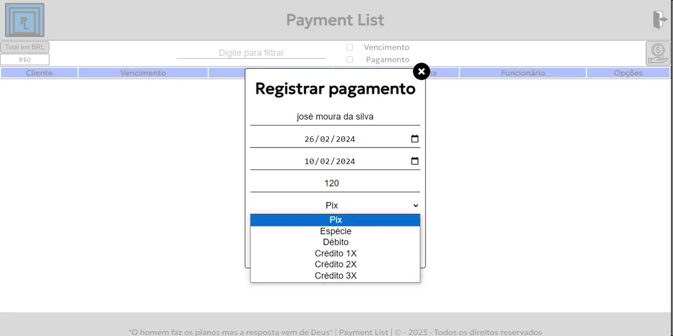 Imagem do projeto Payment List