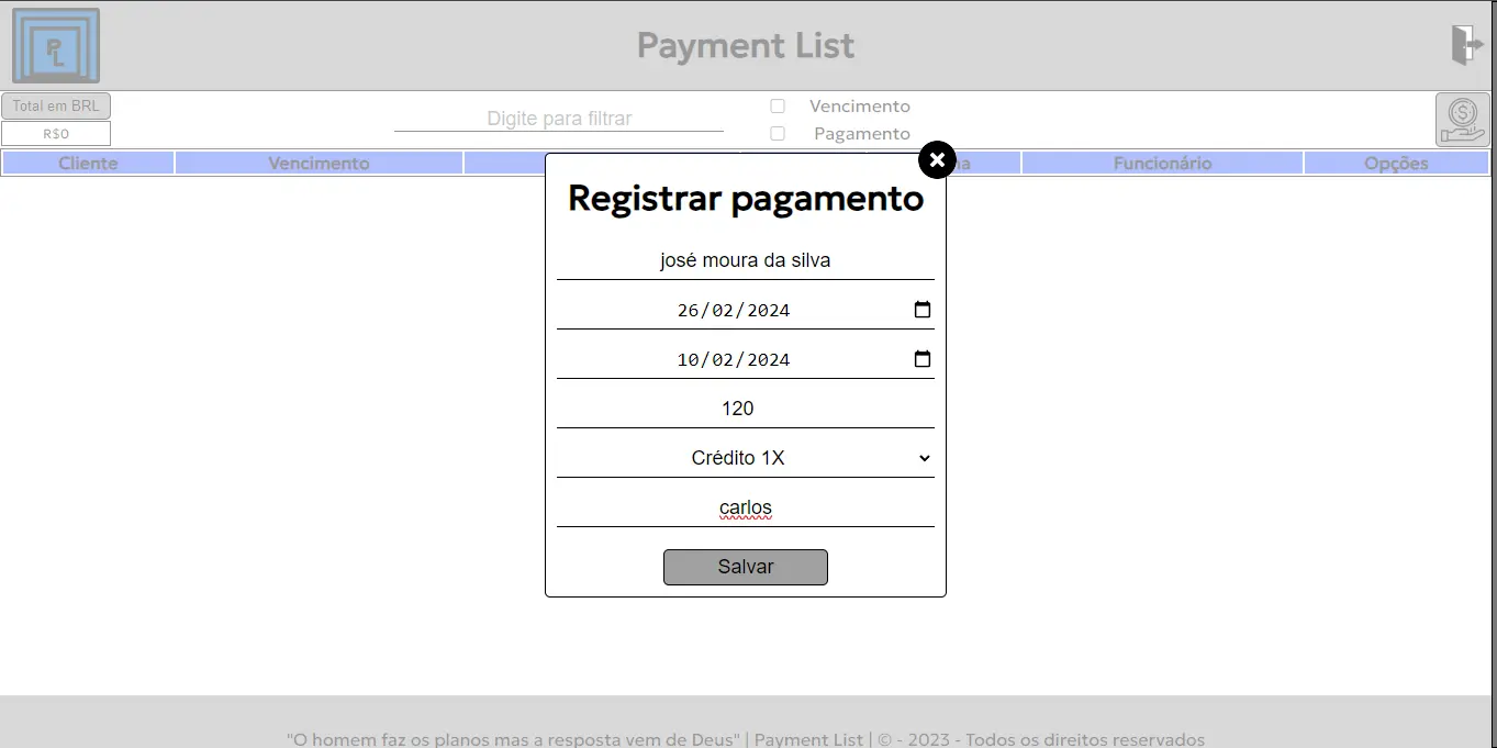 Imagem do projeto Payment List