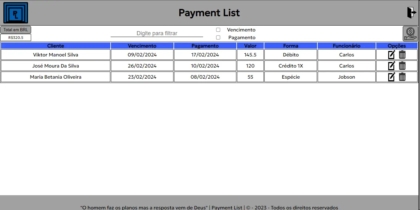 Imagem do projeto Payment List