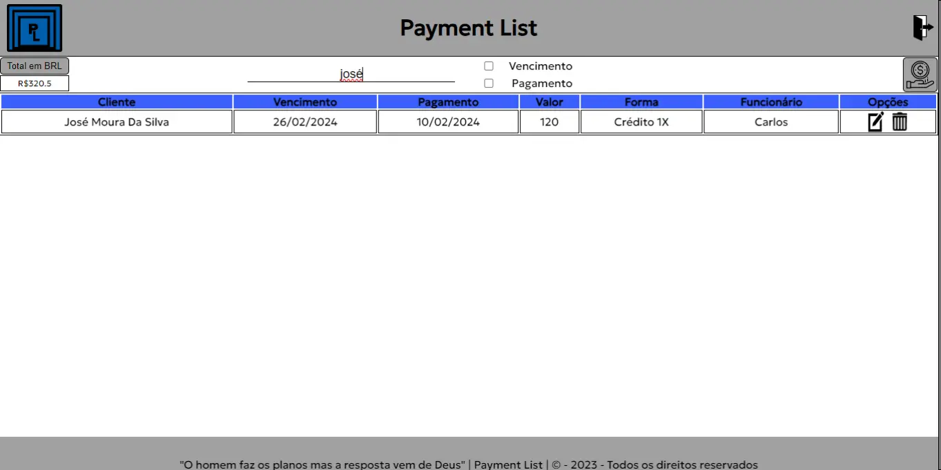 Imagem do projeto Payment List