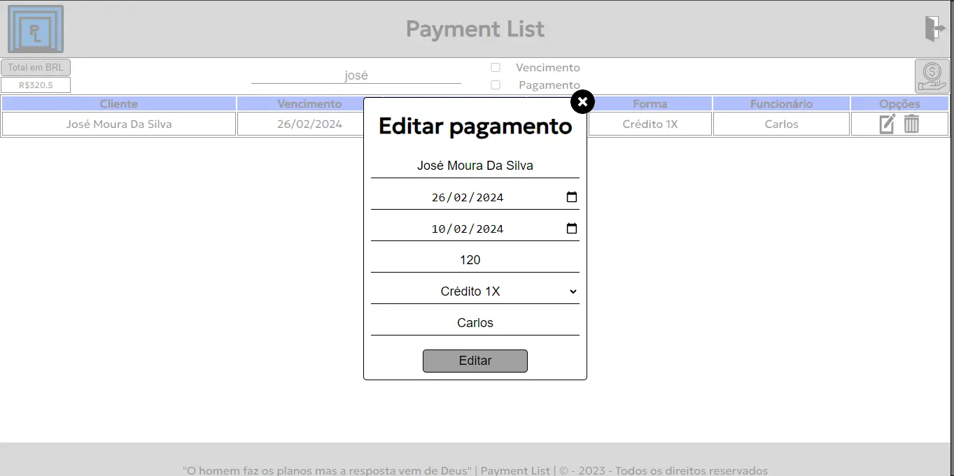 Imagem do projeto Payment List